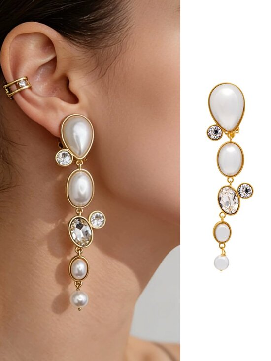 Oscar de la Renta Jewelry - Oscar de la Renta Gold-Tone Pearl & Crystal Drop Earrings in White